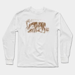 Horse & Hounds Hunting Scene Vintage Illustration Long Sleeve T-Shirt